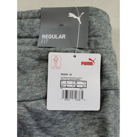 PUMA Essential Men's Sweat Bermuda Shorts Large Gray Regular Fit Cotton Terry - Picture 3 of 8